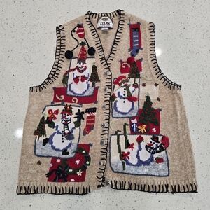 Tiara International Women's L Ugly Christmas Sweater Vest Snowman grandmacore